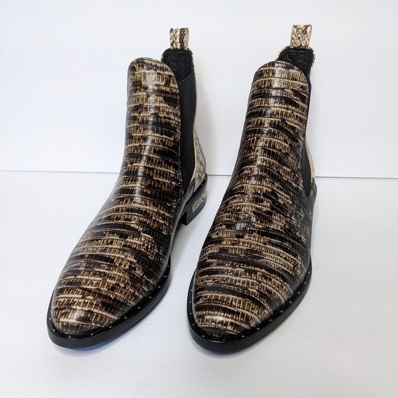 Freda Salvador Snake-Printed Skin Italian Leather Chelsea Boots Bootie Size 7 - Picture 10 of 14